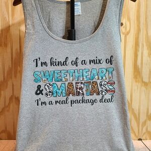 Sweetheart and Smartass Sassy Gray Graphic Tank Top